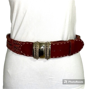 The Limited brown leather braided‎ belt with silver buckle. Size Large.  EUC